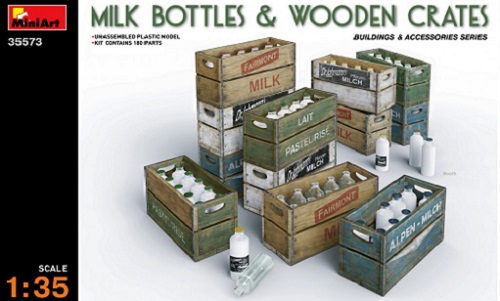 Milk Bottles & Wooden Crates in Scala 1/35 MiniArt 35573 * EURO 18,50 in kit * Euro 43,50 Costruiti (Iva Incl.)