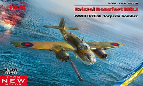 Bristol Beaufort Mk.I WWII British Torpedo-Bomber in Scala 1:48 ICM 48310 * Euro 58,00 in Kit * Euro 158,00 Costruito (Iva Incl.)